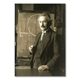 Cakatablo Albert Einstein Tahta Önünde Siyah Beyaz Fotoğraf 25x35 cm Ahşap Tablo