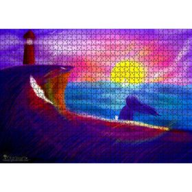 Cakatablo Deniz Feneri, Günbatımı, Kadın ve Kedi 1000 Parça Puzzle