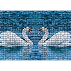 Cakatablo İki Beyaz Kuğu Kalp Şekli 1000 Parça Puzzle