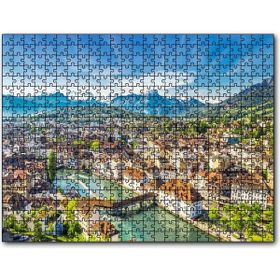 Cakatablo İsviçre Luzern ve Arkaplanda Dağlar 1000 Parça Puzzle