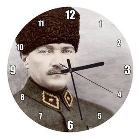 Cakatablo Kalpaklı Atatürk Portresi Renkli Görsel Duvar Saati
