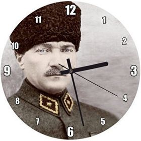 Cakatablo Kalpaklı Atatürk Portresi Renkli Görsel Duvar Saati