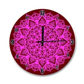 Cakatablo Kırmızı Zeminde Pembe Motifli Duvar Saati