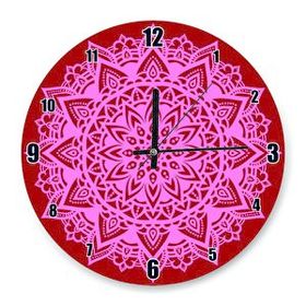 Cakatablo Kırmızı Zeminde Pembe Motifli Duvar Saati