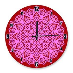 Cakatablo Kırmızı Zeminde Pembe Motifli Duvar Saati