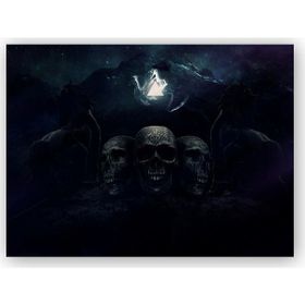 Cakatablo Loş Işıkta Dövmeli Kurukafalar 25x35 cm Ahşap Tablo
