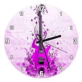 Cakatablo Mor Elektrogitar ve Çiçekler Mor Arkaplan Duvar Saati