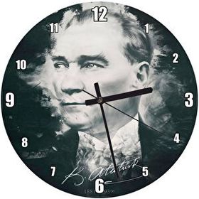 Cakatablo Mustafa Kemal Atatürk Portresi Ve İmzası Görseli Duvar Saati
