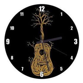 Cakatablo Organik Gitar Siyah Arkaplan Duvar Saati