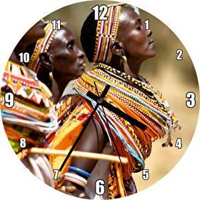 Cakatablo Rengarenk Yerel Giysileriyle Afrikalı Kadınlar Duvar Saati