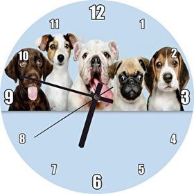 Cakatablo Sevimli 5 Köpek Portre Gökyüzü Arkaplan Duvar Saati