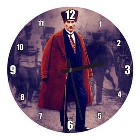 Cakatablo Siyah Beyaz Cephede Renkli Atatürk Duvar Saati