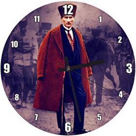 Cakatablo Siyah Beyaz Cephede Renkli Atatürk Duvar Saati