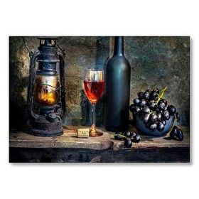 Cakatablo Siyah Üzüm Şarap Kadehi Fener 50x70 cm Ahşap Tablo
