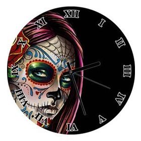 Cakatablo Siyah Zeminde Meksika Catrina Makyajı Duvar Saati