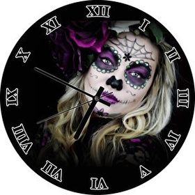 Cakatablo Siyah Zeminde Meksika Catrina Makyajı Duvar Saati