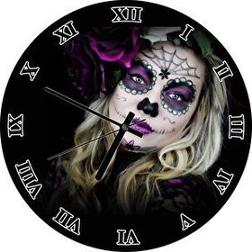 Cakatablo Siyah Zeminde Meksika Catrina Makyajı Duvar Saati