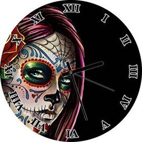 Cakatablo Siyah Zeminde Meksika Catrina Makyajı Duvar Saati