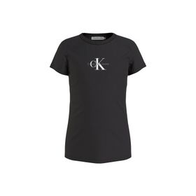 Calvin Klein IG0IG01470-Micro Monogram Top Bisiklet Yaka Normal Kalıp Siyah Düz Kız Çocuk T-Shirt