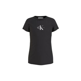 Calvin Klein IG0IG01470-Micro Monogram Top Bisiklet Yaka Normal Kalıp Siyah Düz Kız Çocuk T-Shirt