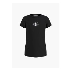 Calvin Klein IG0IG01470-Micro Monogram Top Bisiklet Yaka Normal Kalıp Siyah Düz Kız Çocuk T-Shirt