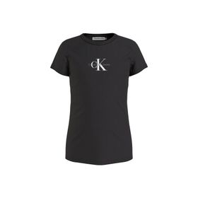 Calvin Klein IG0IG01470-Micro Monogram Top Bisiklet Yaka Normal Kalıp Siyah Düz Kız Çocuk T-Shirt