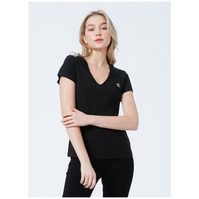 Calvin Klein J20J213716BAE V Yaka Normal Kalıp Siyah Kadın T-Shirt