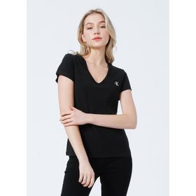 Calvin Klein J20J213716BAE V Yaka Normal Kalıp Siyah Kadın T-Shirt