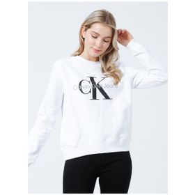Calvin Klein J20J219140YAF Bisiklet Yaka Normal Kalıp Beyaz Kadın Sweatshirt