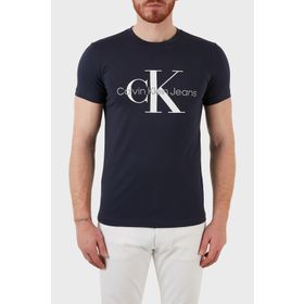Calvin Klein J30J320935-CHW Core Monogram Bisiklet Yaka Slim Fit Düz Mavi Erkek T-Shirt