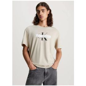 Calvin Klein J30J324008PED Jeans Bisiklet Yaka Baskılı Bej Erkek T-Shirt