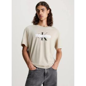 Calvin Klein J30J324008PED Jeans Bisiklet Yaka Baskılı Bej Erkek T-Shirt