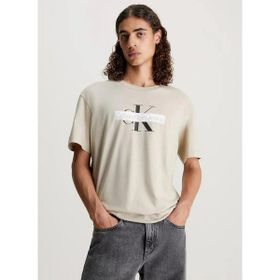 Calvin Klein J30J324008PED Jeans Bisiklet Yaka Baskılı Bej Erkek T-Shirt