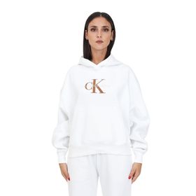 Calvin Klein Jeans J20J221953YAF Kapüşon Yaka Beyaz Kadın Sweatshirt