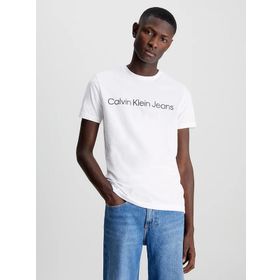 Calvin Klein Jeans J30J322552YAF Bisiklet Yaka Baskılı Beyaz Erkek T-Shirt