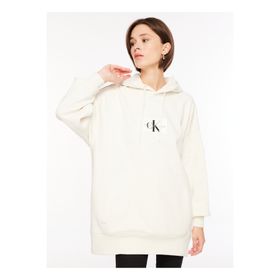 Calvin Klein Jeans J40J400325YBI Kapüşon Yaka Düz Beyaz Kadın Sweatshir