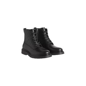 Calvin Klein Leather Emblem Logo Lace-Up Zip HM0HM019040GJ Deri Siyah Erkek Bot