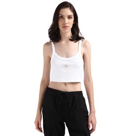 Calvin Klein Woven Label Rib Bralette Beyaz Kadın T-shirt