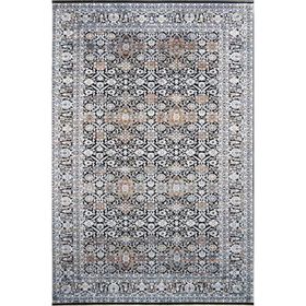 Çam Halı Buhara 3502 Siyah Romans Halı Eskitme Desenli Makine Halısı