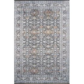 Çam Halı Buhara 3502 Siyah Romans Halı Eskitme Desenli Makine Halısı