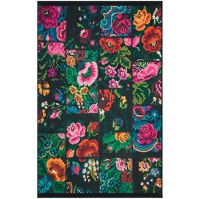 Çam Halı Gloria TD3251 Siyah Karabağ Patchwork Desen Dokuma Saçaklı Kilim