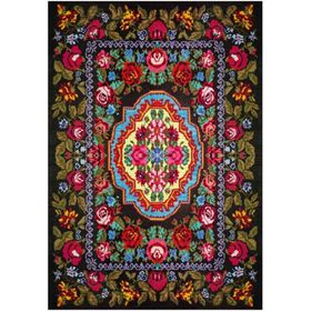 Çam Halı Gloria TD726 Siyah Karabağ Desen Dokuma Saçaklı Kilim