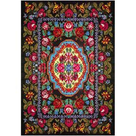 Çam Halı Gloria TD726 Siyah Karabağ Desen Dokuma Saçaklı Kilim