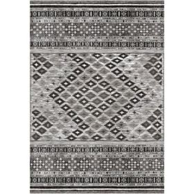 Çam Halı Gloria TD79102 Gri Etnik Desen Dokuma Saçaklı Kilim