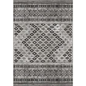 Çam Halı Gloria TD79102 Gri Etnik Desen Dokuma Saçaklı Kilim