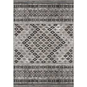 Çam Halı Gloria TD79102 Gri Etnik Desen Dokuma Saçaklı Kilim