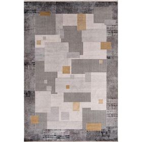 Çam Halı Naturel 1709 Gri Sarı 100x200 cm Romans Halı Modern Eskitme Desenli Makine Halısı
