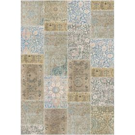 Çam Halı TD768 Gloria Bej Mavi Patchwork Desen Dokuma Saçaklı Kilim