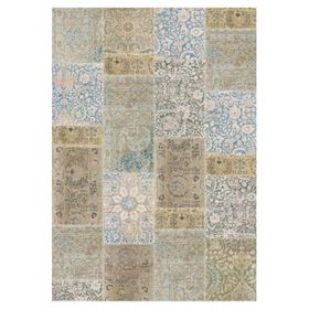 Çam Halı TD768 Gloria Bej Mavi Patchwork Desen Dokuma Saçaklı Kilim