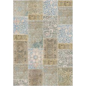 Çam Halı TD768 Gloria Bej Mavi Patchwork Desen Dokuma Saçaklı Kilim